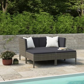 Set divani da giardino 4 pz con cuscini in polyrattan grigio