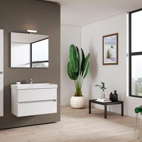 Mobile bagno sospeso con lavabo L 79.5 x H 50 x P 45.5 cm laccato opaco bianco 2 cassetti per vasca centrale Kora