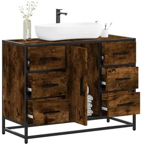 Mobile Lavabo Bagno Rovere Fumo 60x30x60 Cm Legno Multistrato /