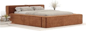 Letto matrimoniale imbottito arancione con contenitore e rete inclusi 140x200 cm Voliera – Maison de Rêve