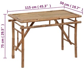 Tavolo da giardino pieghevole 115x50x75 cm bambù