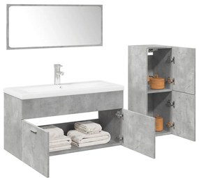 Set Mobili Da Bagno 4 Pz Grigio Cemento İn Legno Multistrato /