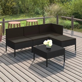 Set Divani da Giardino 5 pz con Cuscini in Polyrattan Nero