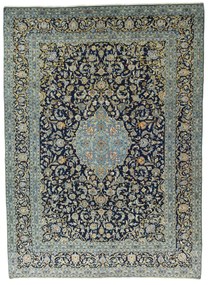 Kashan Tappeto 410x300 Blu (Iran) Annodato A Mano