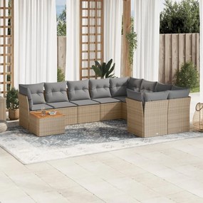 Set divano da giardino 10 pz con cuscini beige in polyrattan