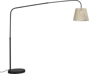 Lampada da terra per esterni Japandi nera con paralume in corda beige IP44 - Arc Jayla