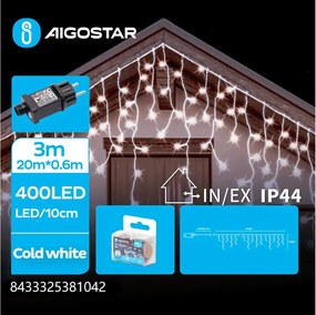 Aigostar - Catena LED da esterno 400xLED/8 funzioni 23x0,6m IP44 bianco freddo