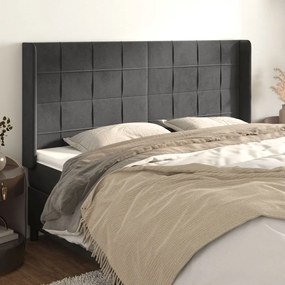 Testiera Ad Orecchio Grigioscuro 203x16x118/128cm İn Velluto /