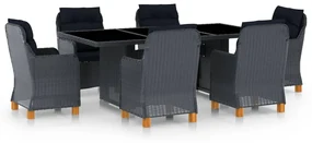 Set pranzo da giardino 7 pz con cuscini polyrattan grigio scuro