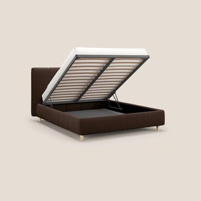 Laura letto imbottito contenitore e sfoderabile in microfibra velluto impermeabile T09 marrone