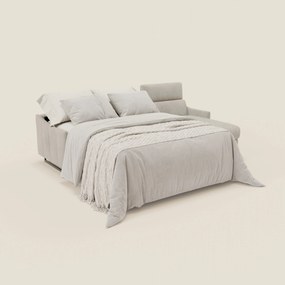 Loto Divano Letto Angolare con Penisola contenitore, Poggiatesta, Materasso Alto H18 in morbido tessuto impermeabile T14 panna