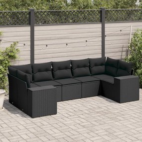 Set divani da giardino con cuscini 7pz nero polyrattan