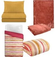 Set completo letto arancione, trapunta righe e coperta letto singolo