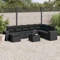 Set Divani da Giardino 9 pz con Cuscini Nero in Polyrattan 3255302