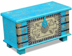 Baule Blu Legno di Mango 80x40x45 cm