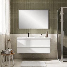Mobile Linea L120 H55 P45 laccato bianco opaco 2 cassetti a chiusura ammortizzata e lavabo ceramica vasca SX