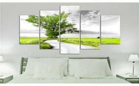 Quadro  Tree near the Road (5 Parts) Green  Colore Grigio, Dimensioni e Misure 200x100