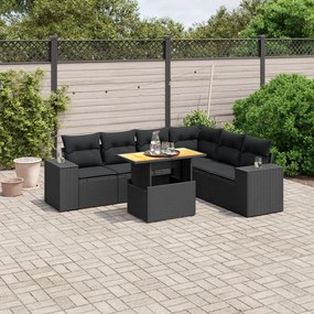 Set divani da giardino con cuscini 7pz nero polyrattan