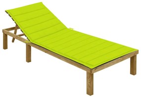 Lettino Da Giardino Con Cuscino Verde Chiaro İn Pino Impregnato /