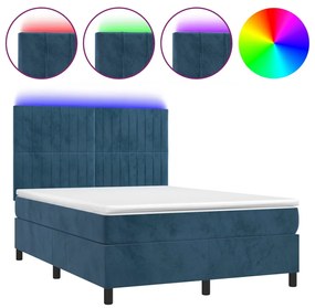 Letto a molle con materasso e led blu scuro 140x200 cm