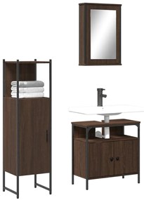 Set mobili da bagno 3 pz rovere marrone in legno multistrato