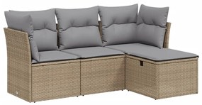 Set divano da giardino 4 pz con cuscini beige misto polyrattan