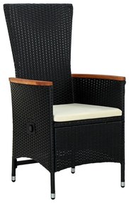 Set da pranzo da giardino 9 pz con cuscini nero