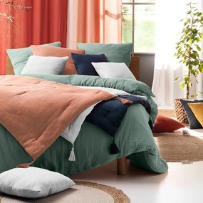 Biancheria da letto in mussola verde chiaro per letto matrimoniale 240x260 cm Angelia - douceur d'intérieur