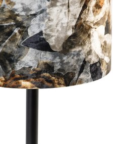 Lampada da tavolo moderna nera con fiori paralume 25 cm - Simplo