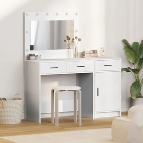 Set da tavolo da trucco a 2 pezzi con led in legno ingegnerizzato bianco