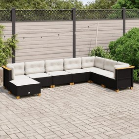 Set divani da giardino con cuscini 8 pz nero in polyrattan