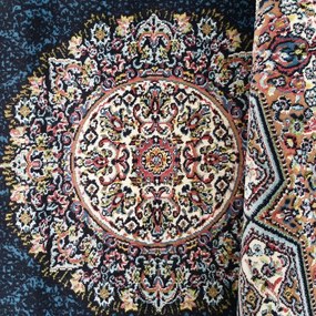 Esclusivo tappeto blu con splendidi dettagli colorati Larghezza: 150 cm | Lunghezza: 230 cm