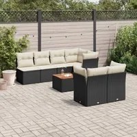 Set Divani da Giardino con Cuscini 8 pz Nero in Polyrattan 3223515