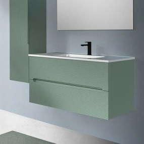 Mobile bagno sospeso 100 verde cannettato 2 cassetti lavabo e specchio Rigo