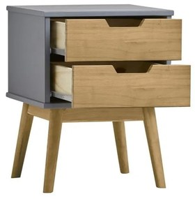 Comodino grigio-marrone in legno di pino massiccio Baku - Marckeric