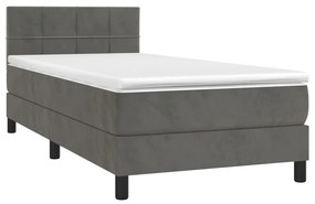 Letto a molle con materasso e led grigio scuro 90x190cm velluto