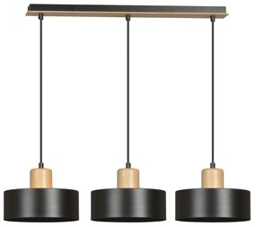 Lampadario a Sospensione in Acciaio e Legno TORIN 3 Nero 3xE27
