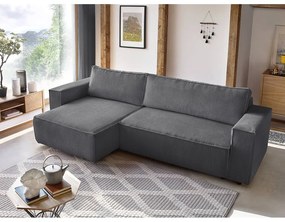 Divano letto a coste grigio scuro ad angolo variabile Nihad - Bobochic Paris