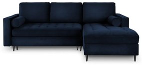 Divano letto angolare in velluto blu, angolo destro Santo - Milo Casa