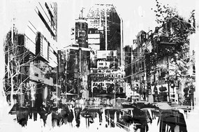 Carta da parati – Panorama astratto della città bianco e nero