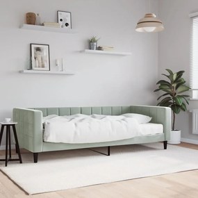 Divano Letto Con Materasso Grigio Chiaro 90x190 Cm İn Velluto /