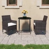 Set Bistrot Giardino 3 pz Polyrattan e Vetro Temperato Marrone 3058381