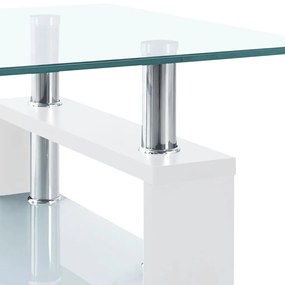 Tavolino salotto bianco e trasparente95x55x40cm vetro temperato