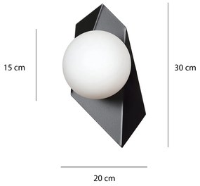 Applique Moderna 1 Luce Drifton In Acciaio Nero E Sfera Vetro Opalino