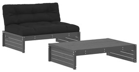 Set Divani da Giardino 2pz con Cuscini in Legno Massello Grigio