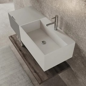 Lavabo 60 cm con due cassetti laterali 40 cm grigi specchio e mensole inferiori Rovere Scuro - Itaca