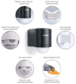 STEINEL 602710 - Sensore a parete a infrarossi per esterno IS240 antracite IP54