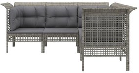 Set divani da giardino 5 pz con cuscini in polyrattan grigio