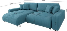 Divano angolare turchese allungabile con rivestimento in velluto a coste Sara – Ropez