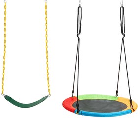 Costway Set di 2 altalene per bambini per cortile parco giardino, Altalena elastica e a disco volante con corde regolabili